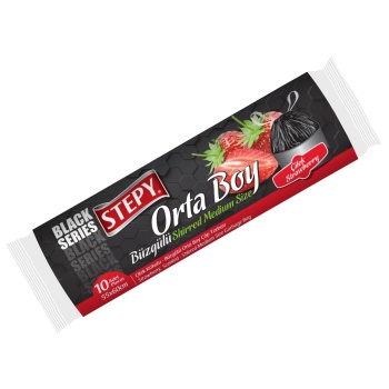 STEPY Black Seri Büzgülü Orta Boy Çöp Torbası (Çilek