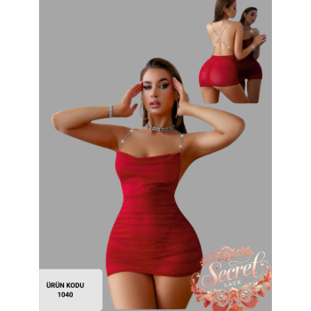 SECRETLACE Kırmızı renk gecelik mini elbise