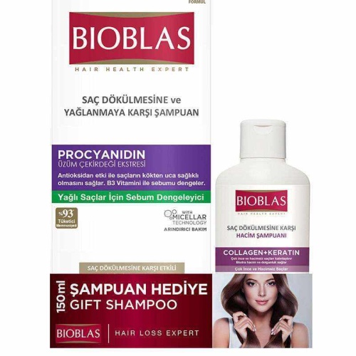 Bioblas Saç Dökülmesine Ve Yağlanmaya Karşı Şampuan 360 Ml + Collagen Keratin Şampuan 150 Ml