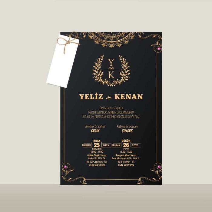 Zarfsız Tekli Davetiye - TD01108