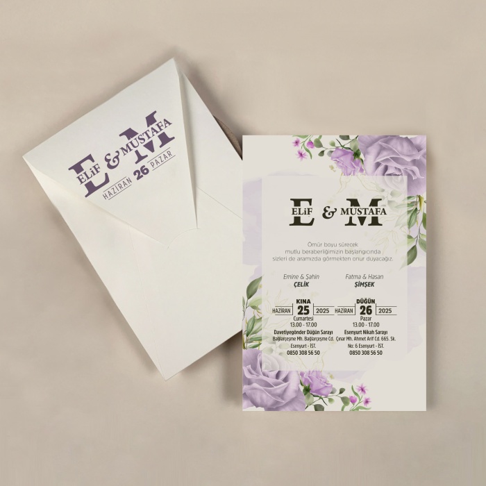 Krem Zarflı Davetiye -KR27106