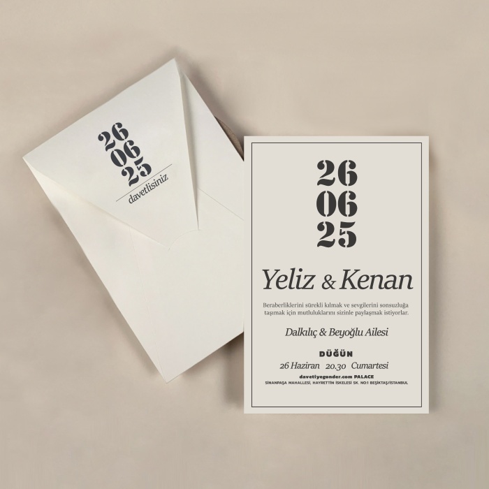 Krem Zarflı Davetiye -KR27109