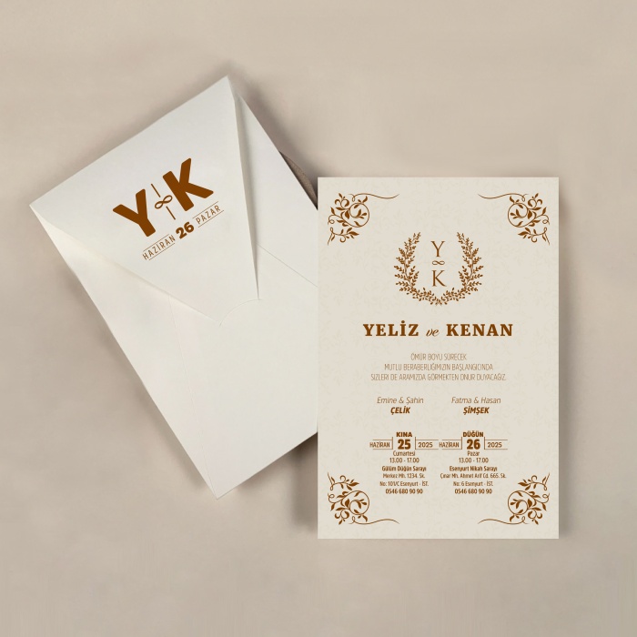 Krem Zarflı Davetiye -KR27110