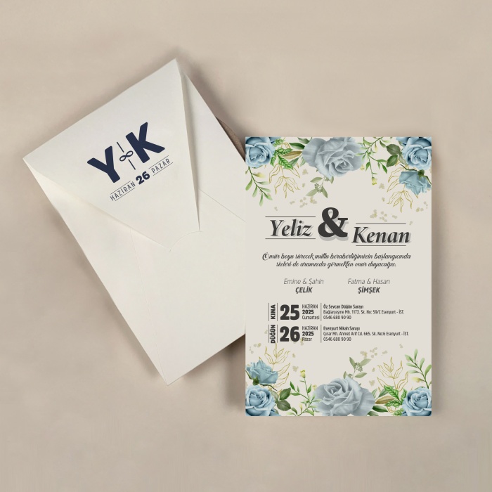 Krem Zarflı Davetiye -KR27112