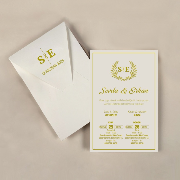 Krem Zarflı Davetiye -KR27115