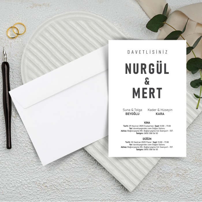 500 Adet - Ekonomik Beyaz Zarflı Davetiye - 3058
