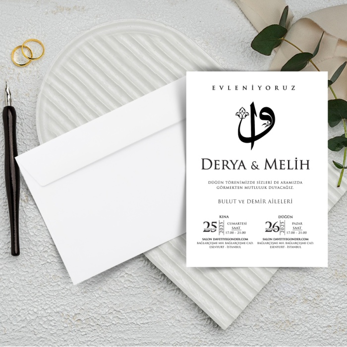 500 Adet - Ekonomik Beyaz Zarflı Davetiye - 3090
