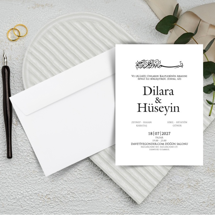 500 Adet - Ekonomik Beyaz Zarflı Davetiye - 3089