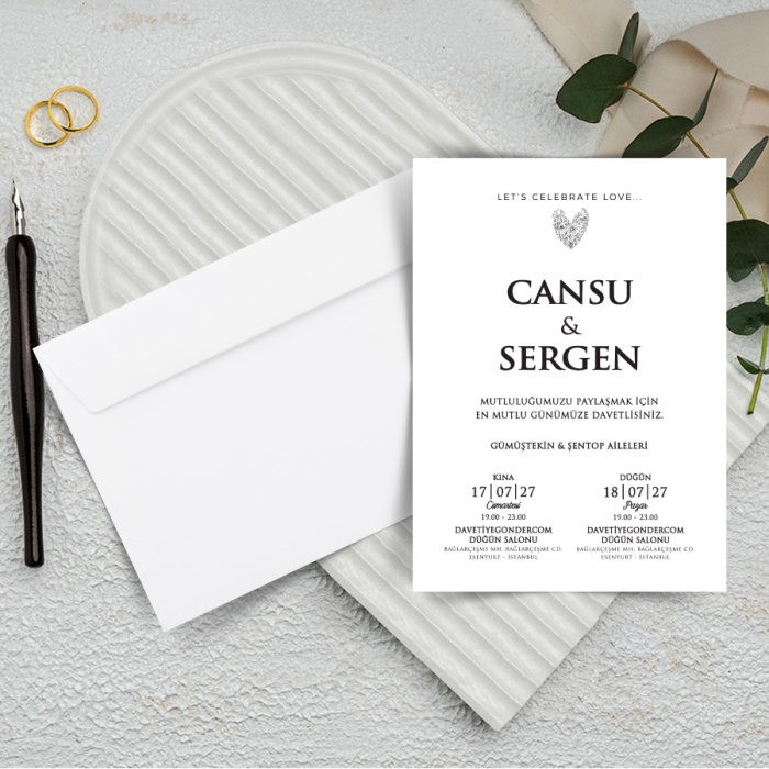 500 Adet - Ekonomik Beyaz Zarflı Davetiye - 3085