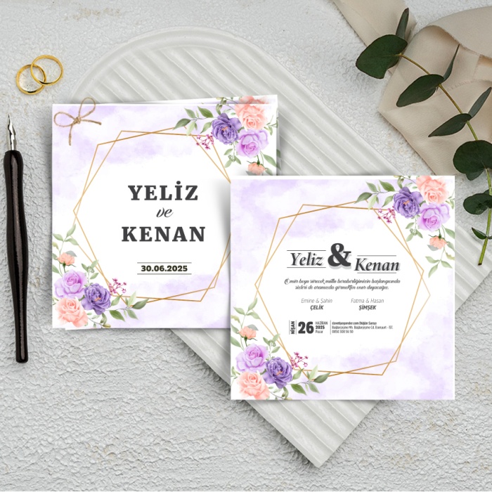500 Adet - Ekonomik İkili Kare Davetiye - 3097