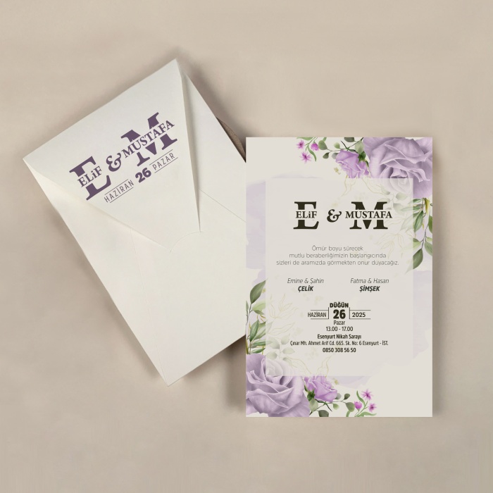 Krem Zarflı Davetiye -KR27106