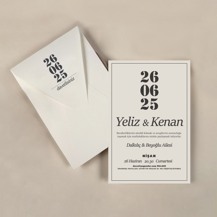Krem Zarflı Davetiye -KR27109