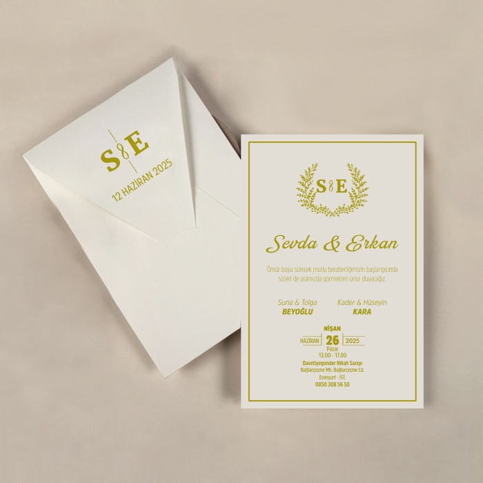 Krem Zarflı Davetiye -KR27115