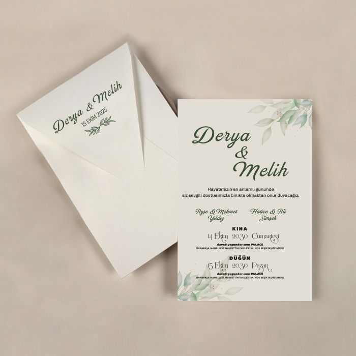Krem Zarflı Davetiye -KR27308