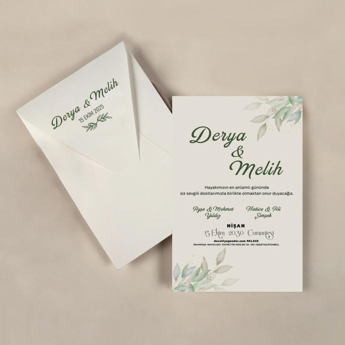 Krem Zarflı Davetiye -KR27308