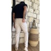 Erkek Jogger Pantolon Taş Renk Italyan Kesim, Beli Kemerli Lastikli Bağcıklı Yüksek Kaliteli