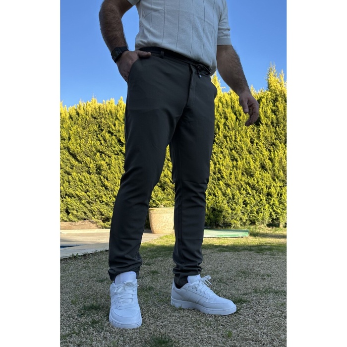 Erkek Jogger Pantolon Koyu Haki Italyan Kesim ,beli Kemerli Lastikli Bağcıklı Yüksek Kaliteli