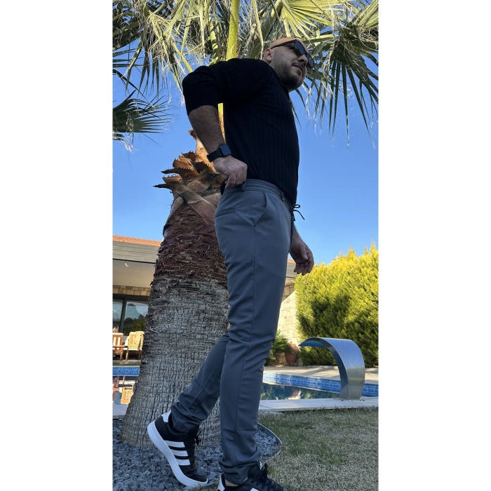 Erkek Jogger Pantolon Koyu Haki Italyan Kesim ,beli Kemerli Lastikli Bağcıklı Yüksek Kaliteli