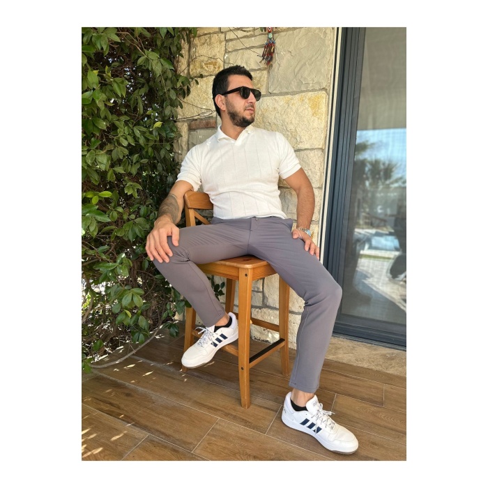 Erkek Jogger Pantolon Füme Italyan Kesim Beli Kemerli Lastikli Bağcıklı Yüksek Kaliteli