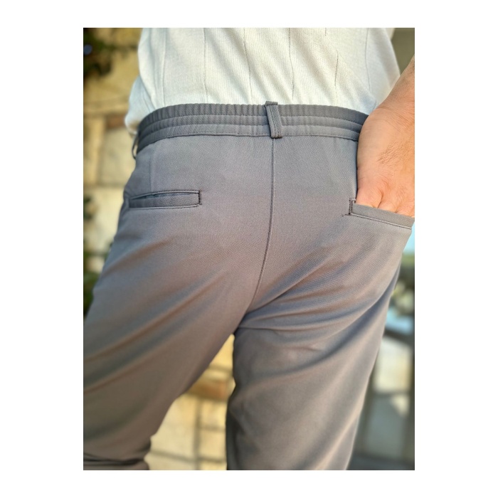 Erkek Jogger Pantolon Füme Italyan Kesim Beli Kemerli Lastikli Bağcıklı Yüksek Kaliteli