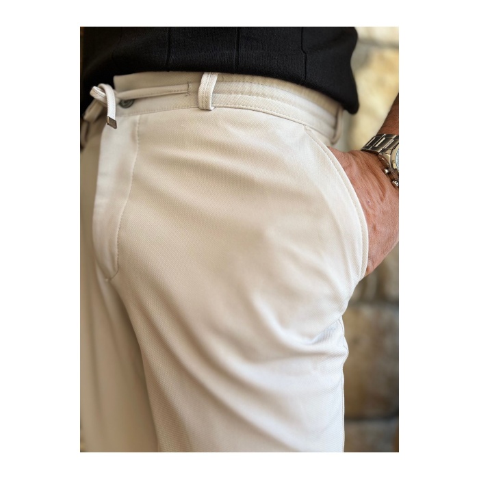 Erkek Jogger Pantolon Taş Renk Italyan Kesim, Beli Kemerli Lastikli Bağcıklı Yüksek Kaliteli