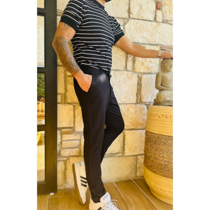 Erkek Jogger Pantolon Siyah Italyan Kesim,beli Kemerli Lastikli Bağcıklı Yüksek Kaliteli