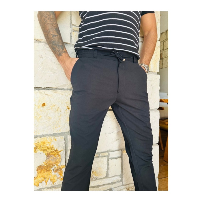 Erkek Jogger Pantolon Siyah Italyan Kesim,beli Kemerli Lastikli Bağcıklı Yüksek Kaliteli
