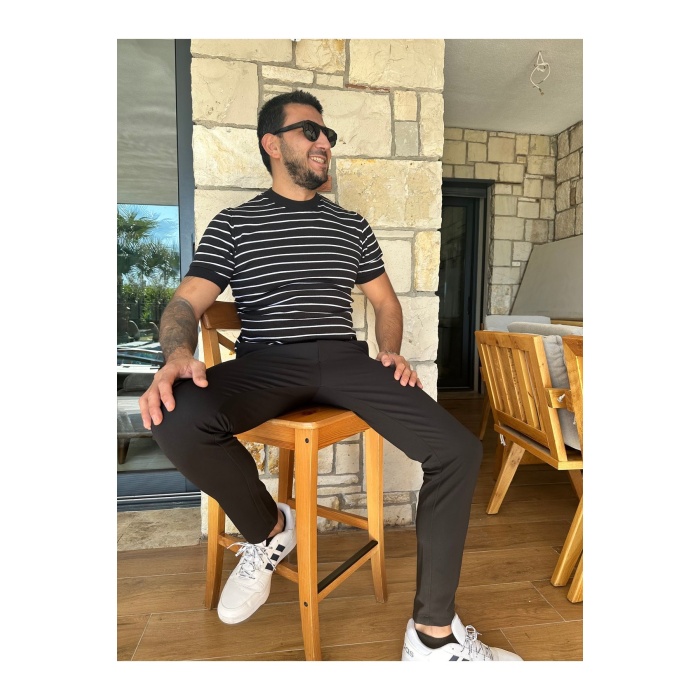 Erkek Jogger Pantolon Siyah Italyan Kesim,beli Kemerli Lastikli Bağcıklı Yüksek Kaliteli