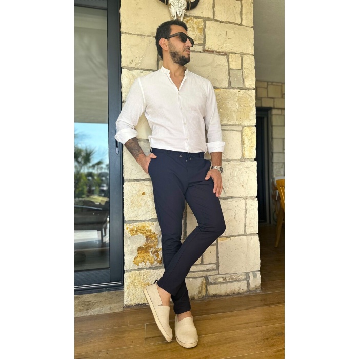Erkek Jogger Pantolon K.lacivert Italyan Kesim, Beli Kemerli Lastikli Bağcıklı Yüksek Kaliteli