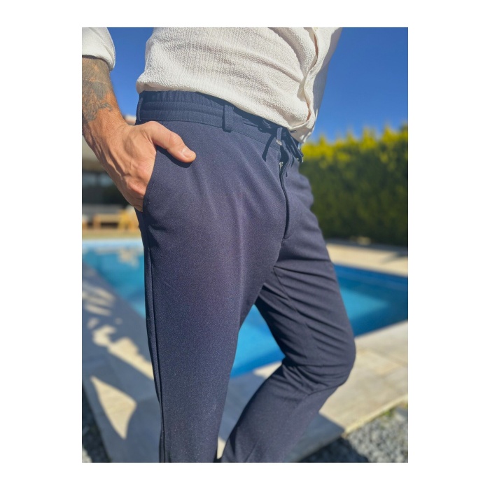 Erkek Jogger Pantolon K.lacivert Italyan Kesim, Beli Kemerli Lastikli Bağcıklı Yüksek Kaliteli