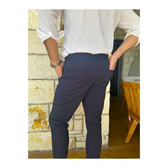 Erkek Jogger Pantolon K.lacivert Italyan Kesim, Beli Kemerli Lastikli Bağcıklı Yüksek Kaliteli