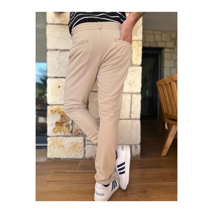 Erkek Jogger Pantolon Bej Beli Kemerli ,yarım Lastikli Bağcıklı Yüksek Kalite Joger