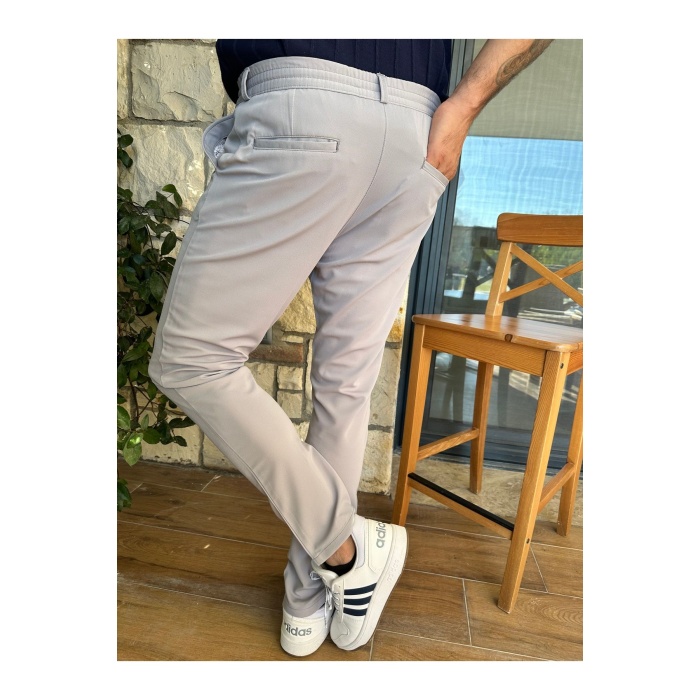 Erkek Jogger Pantolon Açık Gri Italyan Kesim ,beli Kemerli Lastikli Bağcıklı Yüksek Kaliteli