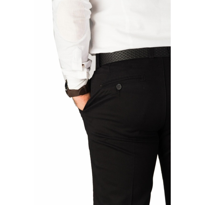 Erkek Kışlık Siyah Gabardin Likralı Regular Fit Keten Pantolon
