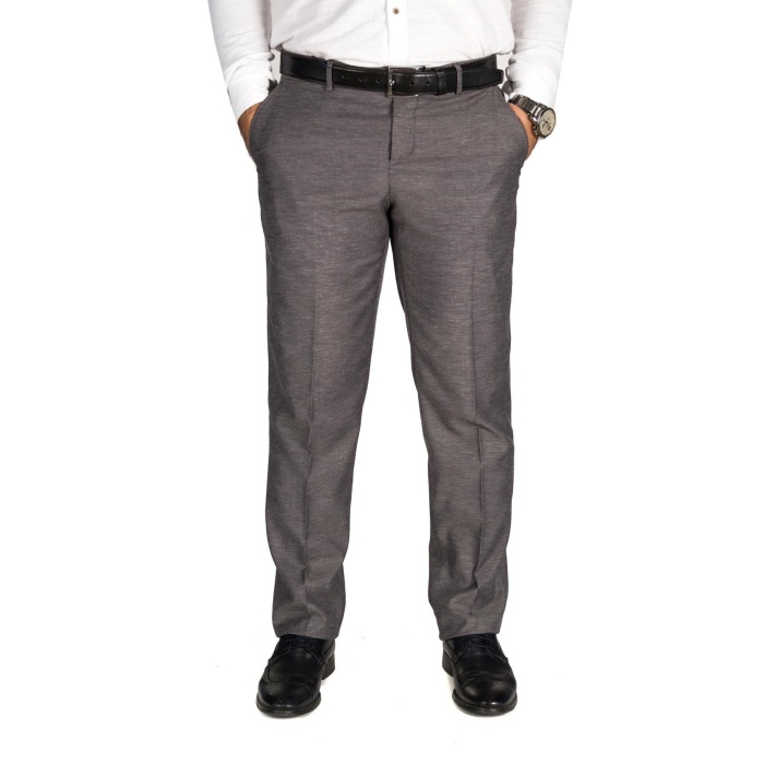 Erkek Oxfort Gri Regular Fit Kumaş Pantolon