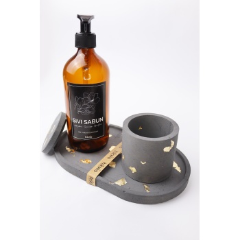 Beton Standlı Premium Sabunluk Seti - Sıvı Sabunluk - Beton