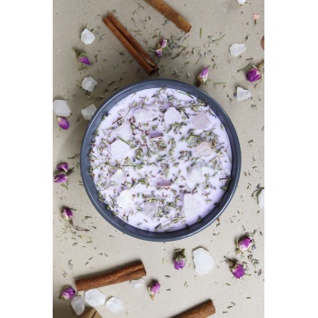 HİKWO - Soya Wax LAvantalı Kase Mum - Beyaz Kuvars Taşlı Aromaterapi Mumu