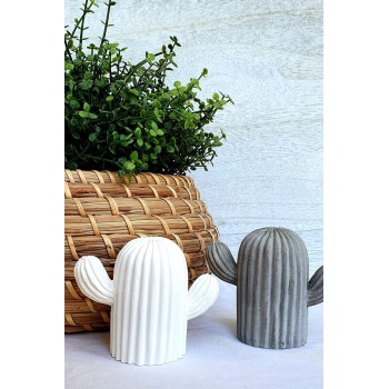 Dekoratif Kaktüs Seti - Dekoratif Biblo Seti 6 Adet - Gri ve Beyaz
