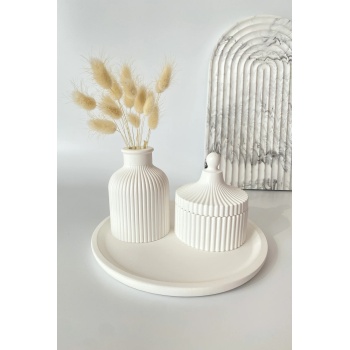 Özel Tasarım Pampas Vazo Mum ve Tepsi Aksesuar Seti