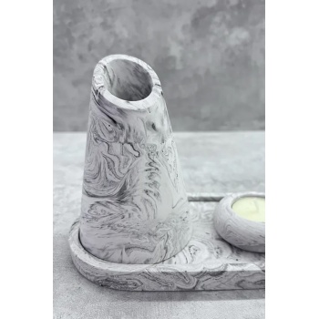 Kayık Asimetrik Kesim Vazo - Mermer Desen