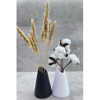 Kayık Asimetrik Kesim Vazo - Siyah Beyaz Çift