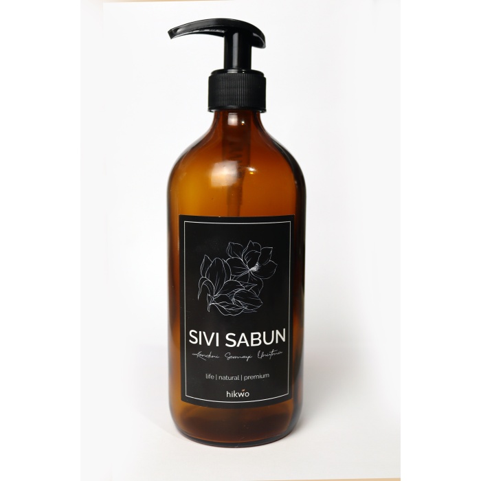 HİKWO - Sıvı Sabunluk Şişesi Amber Cam - Dekoratif Sabunluk Pompalı 500 ML