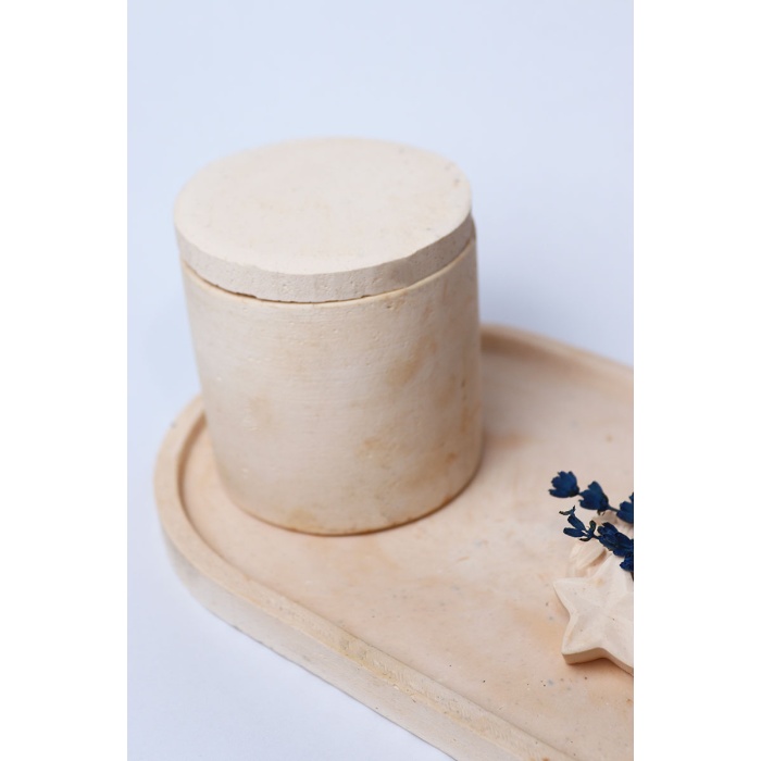 HİKWO - Beton Tasarım Kiraz Çiçeği SOYA WAX Kokulu Mum Büyük Boy Tepsili - Aksesuarlı