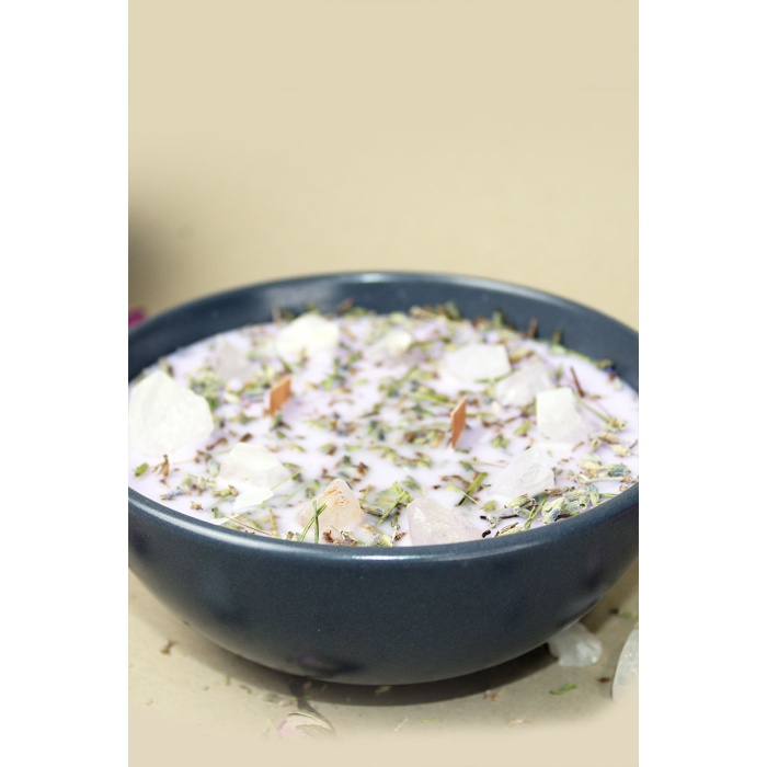 HİKWO - Soya Wax LAvantalı Kase Mum - Beyaz Kuvars Taşlı Aromaterapi Mumu