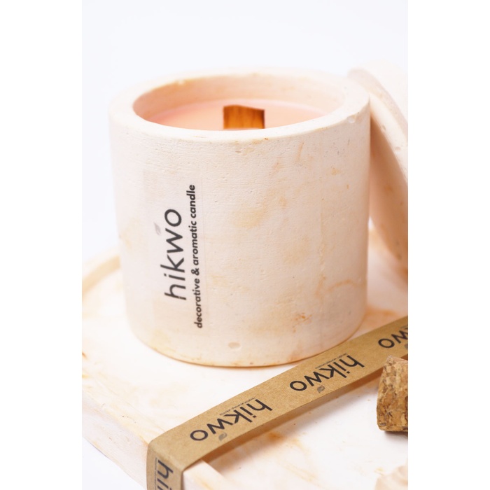 Beton Tasarım Vanilya Kokulu Soya Wax Mum - Ahşap Fitilli