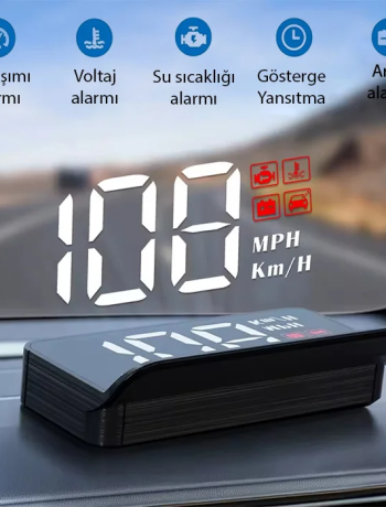 ALLY M3 HUD OBD2 Head-Up Display Dijital Hız Göstergesi E-OBD ve GPS Destekli OBD Arayüzlü - Alarmlı Ön Cam Ekran Projektör-(5775)