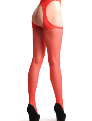 Kırmızı Kenarları Dantelli Özel Bölgesi Açık Külotlu Çorap