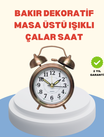 Metal Bronz Nostaljik Masa Saati Alarmlı Büyük Boy Sessiz Mekanizmalı