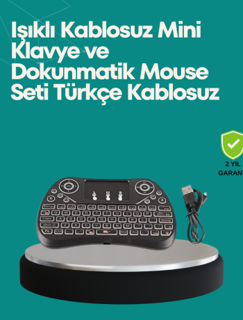 Işıklı Kablosuz Mini Klavye – 2.4 GHz Dokunmatik Mouse Özellikli