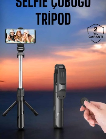 Tripod Kablosuz Bluetooth Bağlantılı Selfie Çubuğu 360 Derece Dönebilen